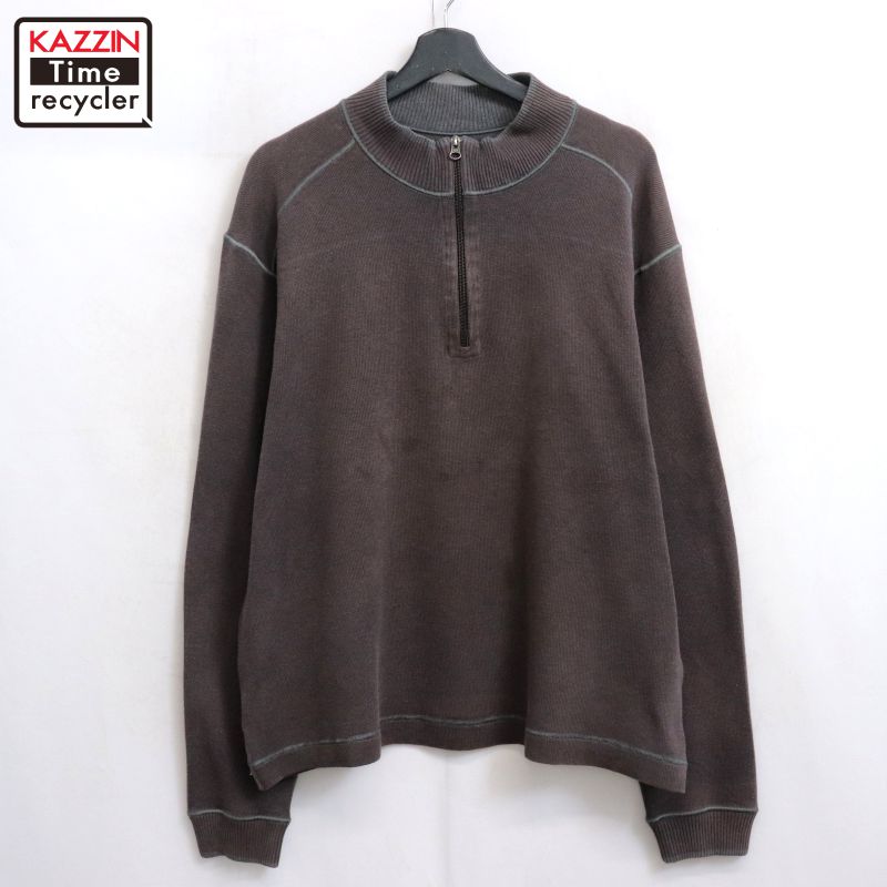 【中古】00s CUTTER&BUCK コットン ハーフジップ ニットセーター 古着 メンズ 表記Lサイズ グレー