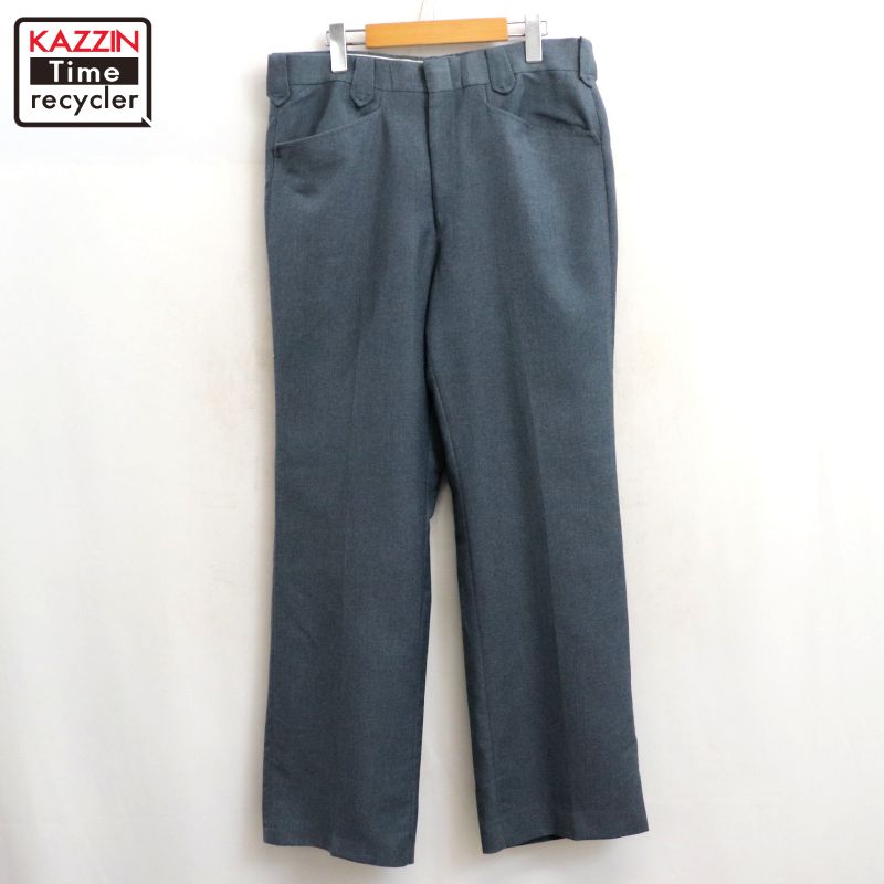 【中古】70s USA製 ヴィンテージ スラックスパンツ 古着 メンズ Lサイズ相当 グレー