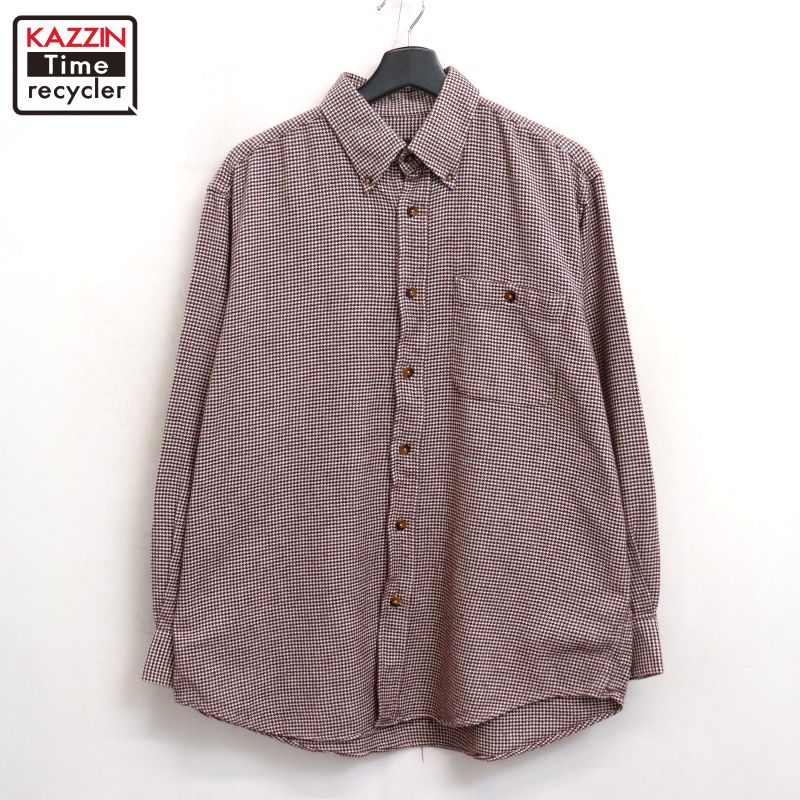 【中古】00s オービス ORVIS 千鳥格子 ボタンダウン 長袖シャツ 古着 メンズ 表記Lサイズ バーガンディ(4)