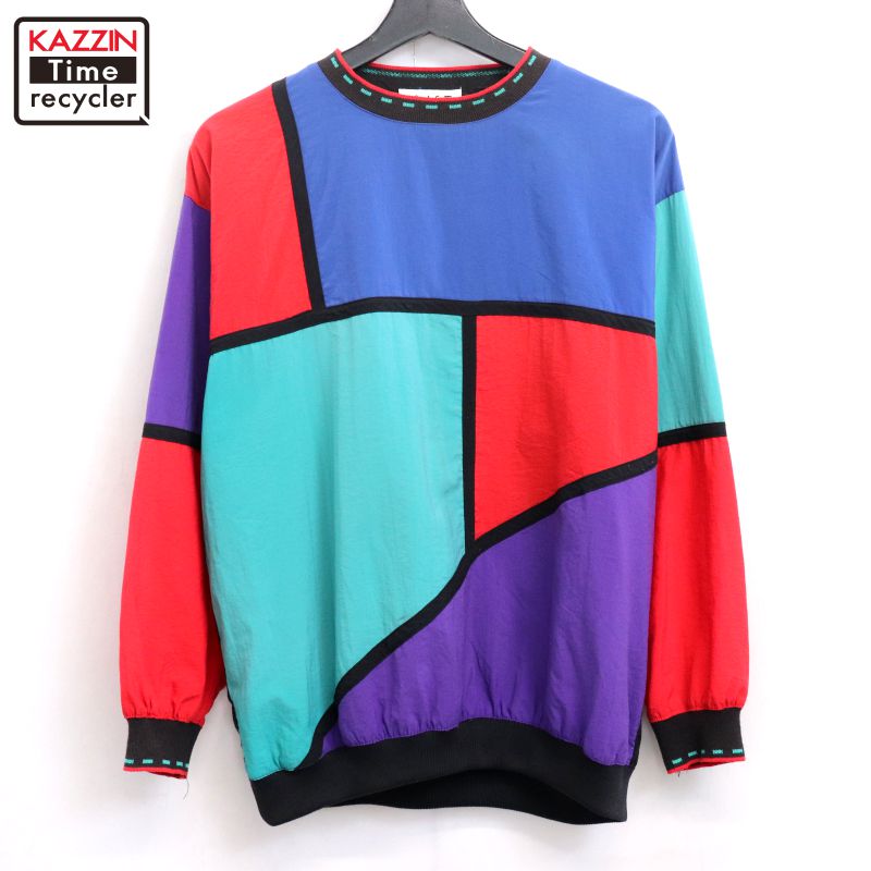 【中古】80s ヴィンテージ プルオーバー デザイン ナイロンジャケット 古着 メンズ 表記Mサイズ マルチカラー