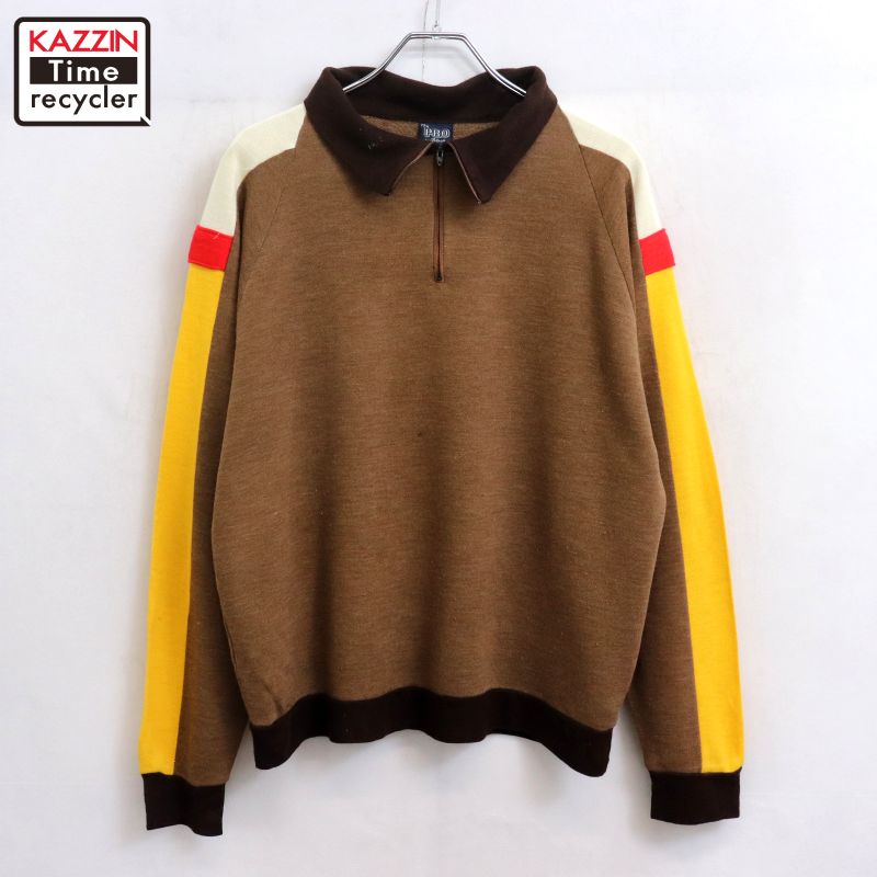 【中古】80s ヴィンテージ The PRO ハーフジップ スウェット トレーナー 古着 メンズ Lサイズ相当 ブラウン