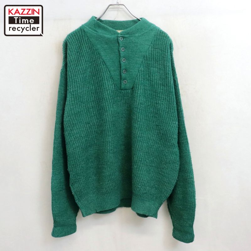 Rakuten - 【中古】80s USA製 ヴィンテージ エルエルビーン L.L.Bean ヘンリーネック ニットセーター 古着 メンズ 表記Lサイズ グリーン