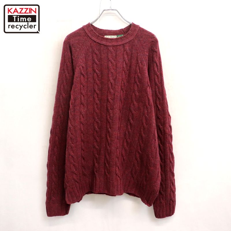Rakuten - 【中古】90s USA製 ヴィンテージ エルエルビーン L.L.Bean アラン ニットセーター 古着 メンズ 表記Lサイズ ワインレッド