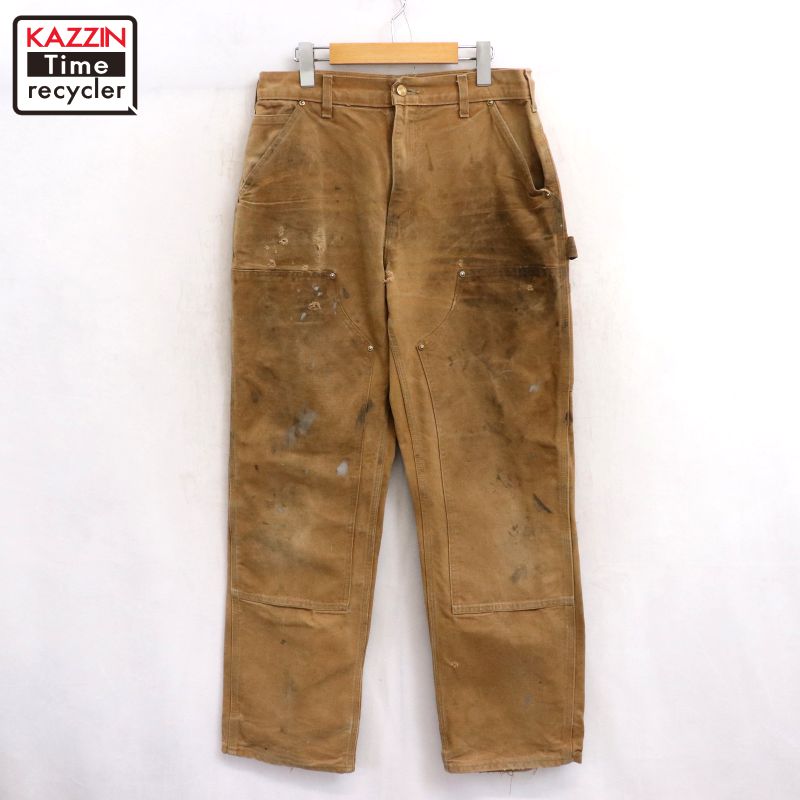 P10倍! 【中古】00s USA製 カーハート Carhartt ダック ダブルニー ペインターパンツ 古着 メンズ 表記32×32サイズ ブラウン(4)