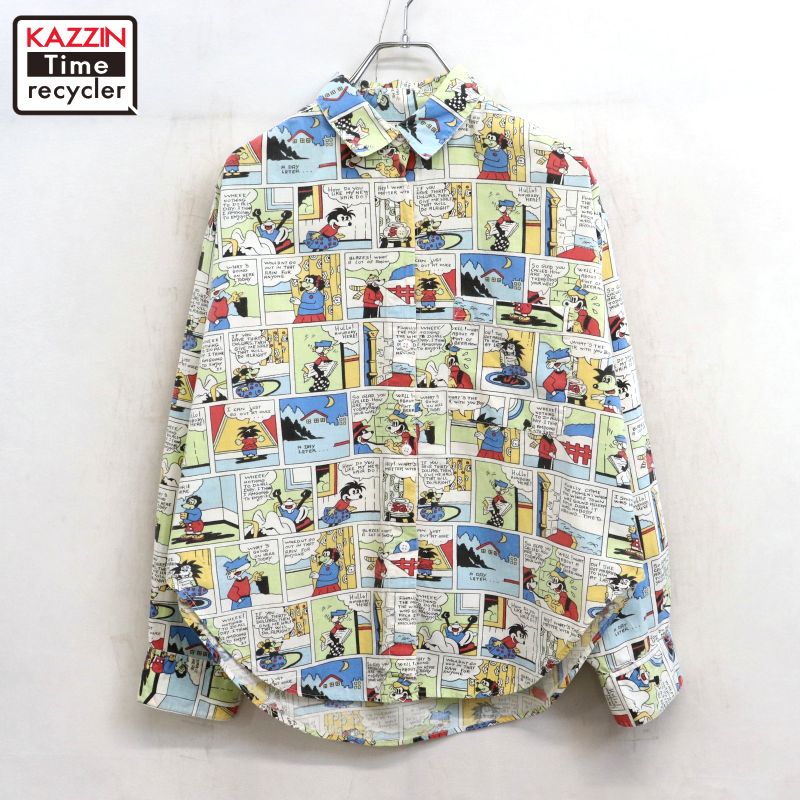 【中古】80s ヴィンテージ details 総柄 コミック 長袖シャツ 古着 レディース 表記Mサイズ マルチカラー