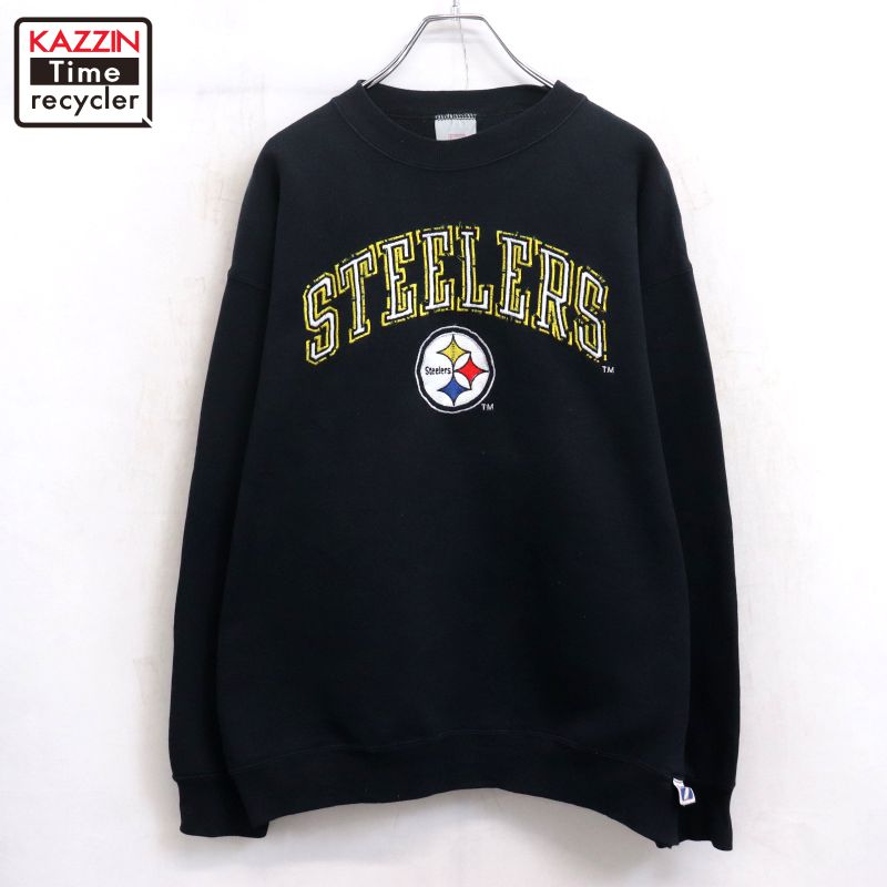 【中古】90s ヴィンテージ LOGO7 NFL ステイーラーズ STEELERS スウェット トレーナー 古着 メンズ 表記XLサイズ ブラック