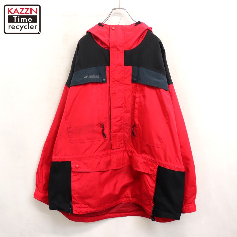 乐天商城 - 【中古】90s ヴィンテージ コロンビア Columbia ハーフジップ プルオーバー ナイロンジャケット 古着 メンズ 表記XLサイズ レッド
