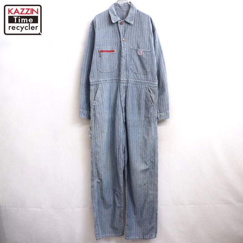 【中古】50s ヴィンテージ Ril Chief ワーク ヒッコリー つなぎ 古着 メンズ M~Lサイズ相当 ライトブルー