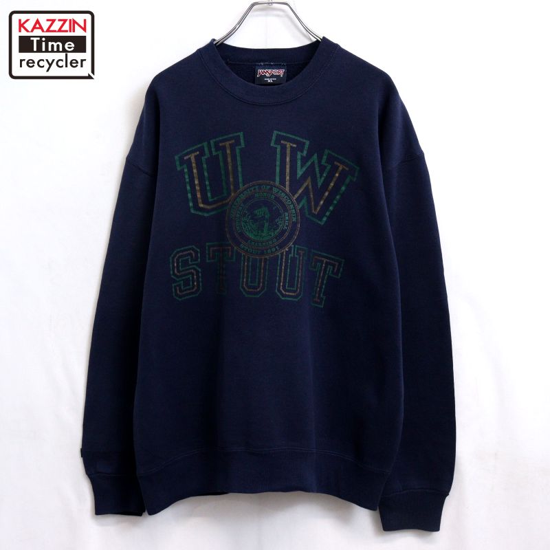 【中古】90s USA製 ヴィンテージ JANSPORT カレッジ スウェット トレーナー 古着 メンズ 表記XLサイズ ネイビー