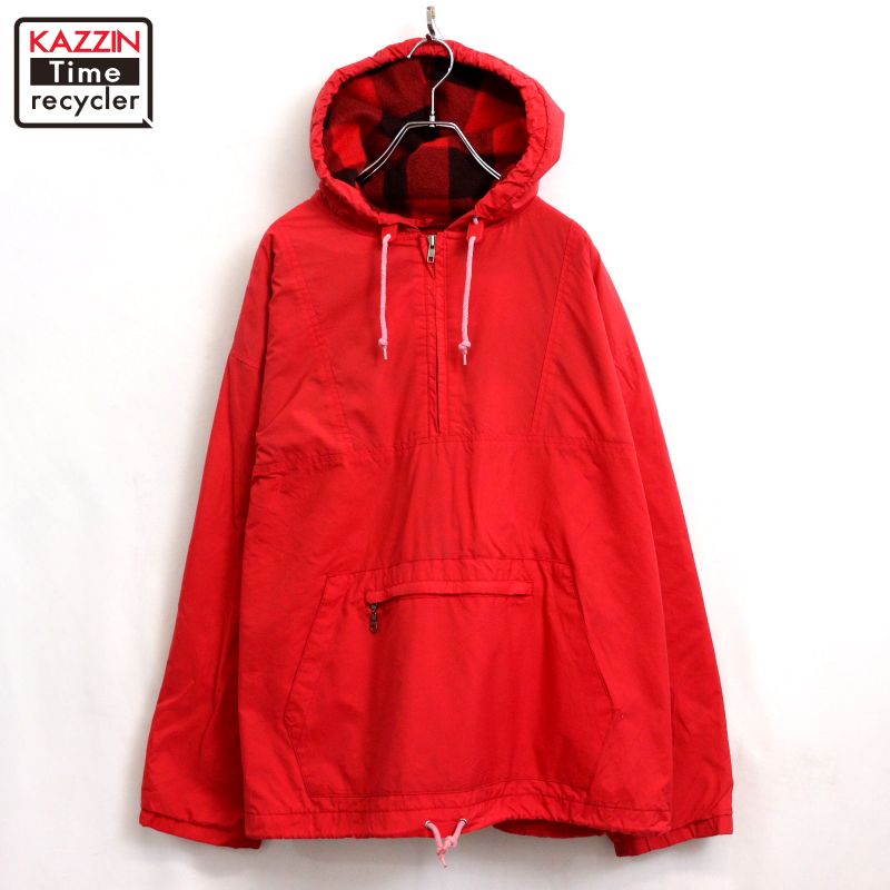 【中古】90s ヴィンテージ ギャップ GAP 無地 ハーフジップ アノラック ナイロンジャケット 古着 メンズ 表記Lサイズ レッド
