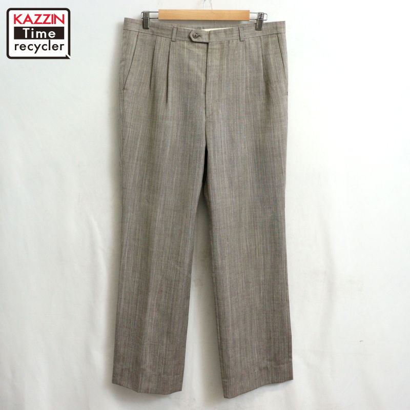 【中古】70s ヴィンテージ マルチストライプ柄 2タック スラックスパンツ 古着 メンズ Lサイズ相当 グレー