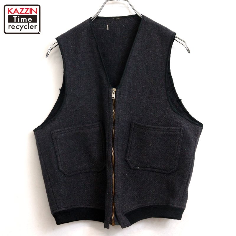 【中古】70s ヴィンテージ 無地 ウール ベスト 古着 メンズ Sサイズ相当 チャコールグレー