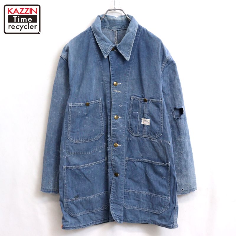 【中古】60s ヴィンテージ シアーズ Sears VATDYED デニム カバーオール 古着 メンズ Lサイズ相当 ライトブルー