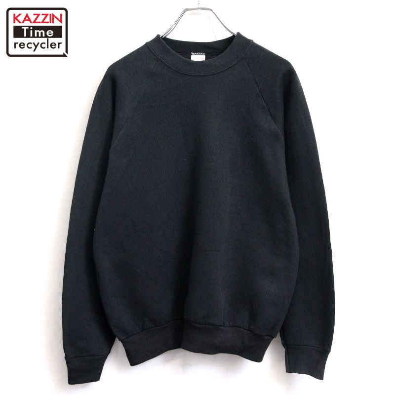 【中古】90s USA製 ヴィンテージ Fruit of the Loom 無地 ラグラン スウェット トレーナー 古着 レディース 表記Mサイズ ブラック