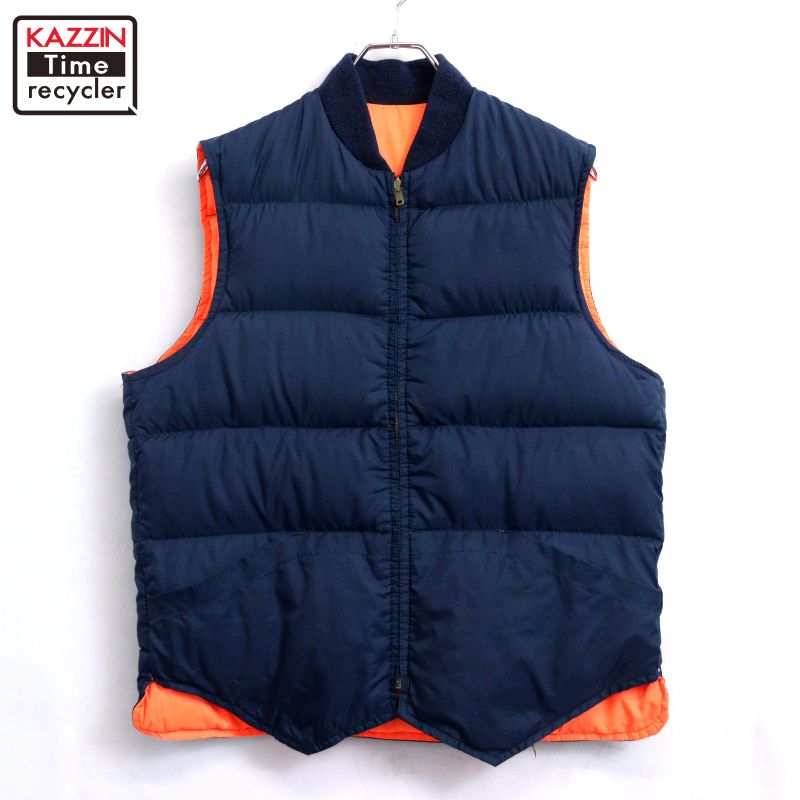 【中古】80s ヴィンテージ Kmart ケーマート リバーシブル リップストップ ダウンベスト 古着 メンズ 表記Lサイズ ネイビー
