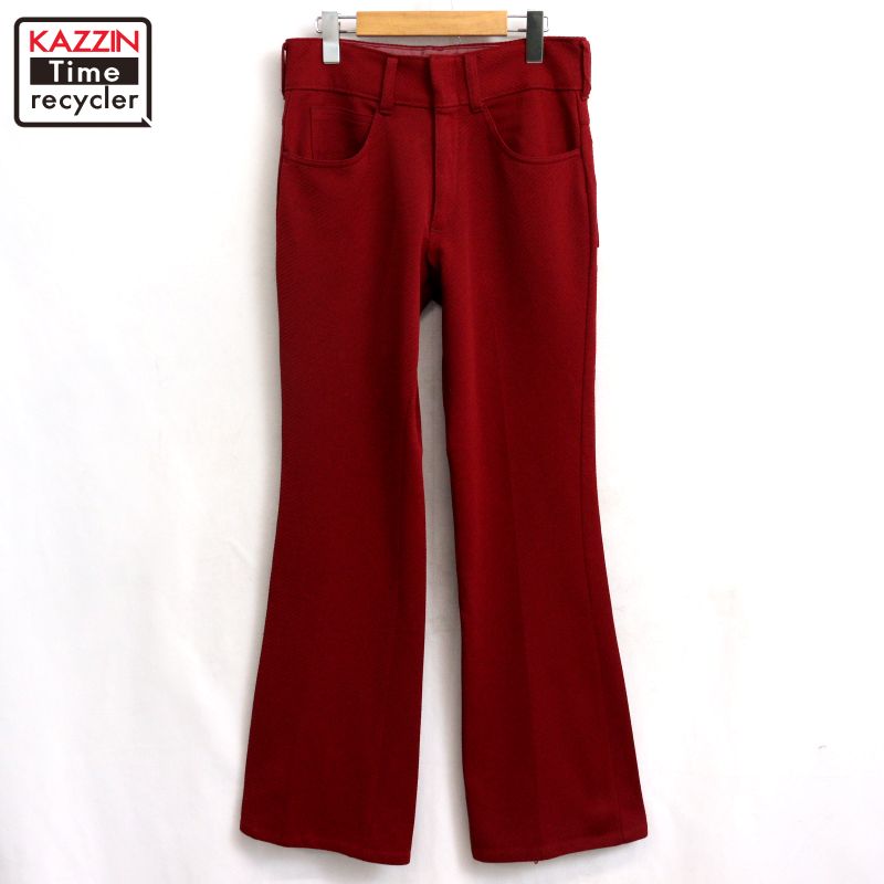 【中古】70s ヴィンテージ ポリエステル フレア スラックスパンツ 古着 メンズ 表記30×32サイズ レッド