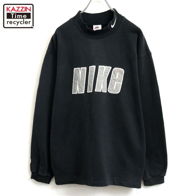 【中古】90s ヴィンテージ ナイキ NIKE モックネック スウェット トレーナー 古着 メンズ 表記Sサイズ ブラック
