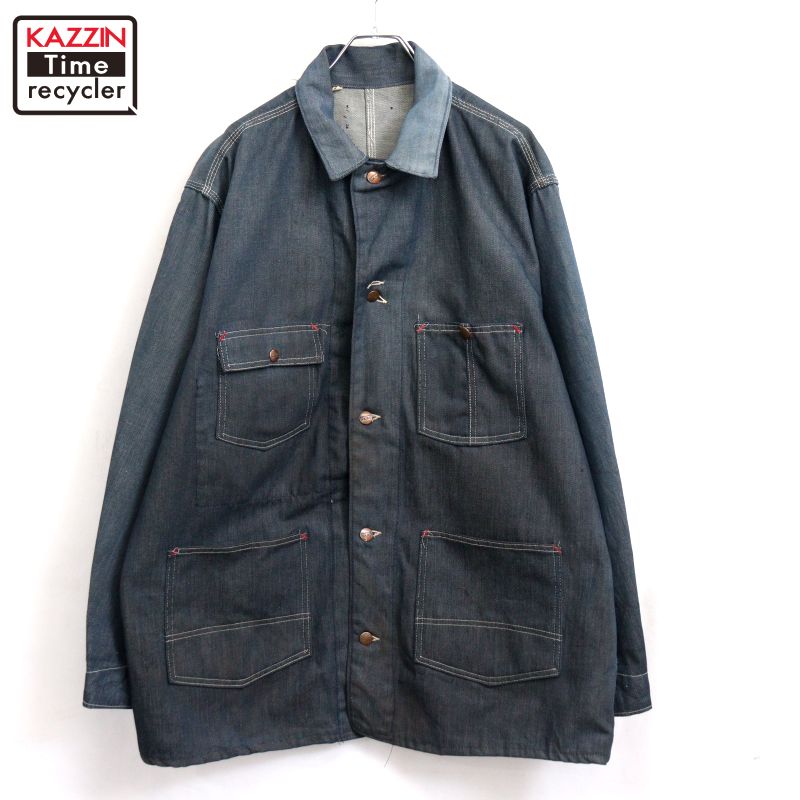 【中古】70s ヴィンテージ モンゴメリーワード MontgomeryWard ビッグサイズ バットダイ デニム カバーオール 古着 メンズ 表記48サイズ ブルー