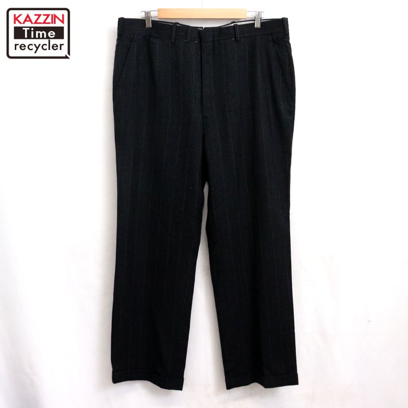 【中古】70s ヴィンテージ ストライプ柄 ウール スラックスパンツ 古着 メンズ Lサイズ相当 チャコール