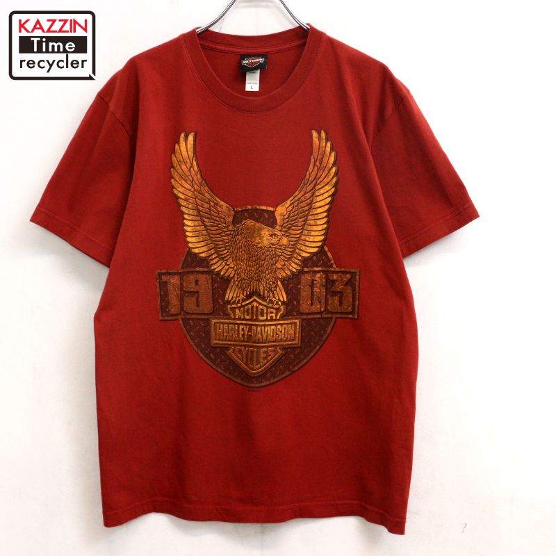 乐天商城 - 【中古】00s USA製 ハーレーダビッドソン HARLEY DAVIDSON イーグル プリント 半袖Tシャツ 古着 メンズ 表記Lサイズ レッド