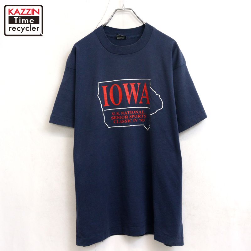 Rakuten - 【中古】90s USA製 ヴィンテージ Fruit of the Loom IOWA 半袖Tシャツ 古着 メンズ 表記XLサイズ ネイビー