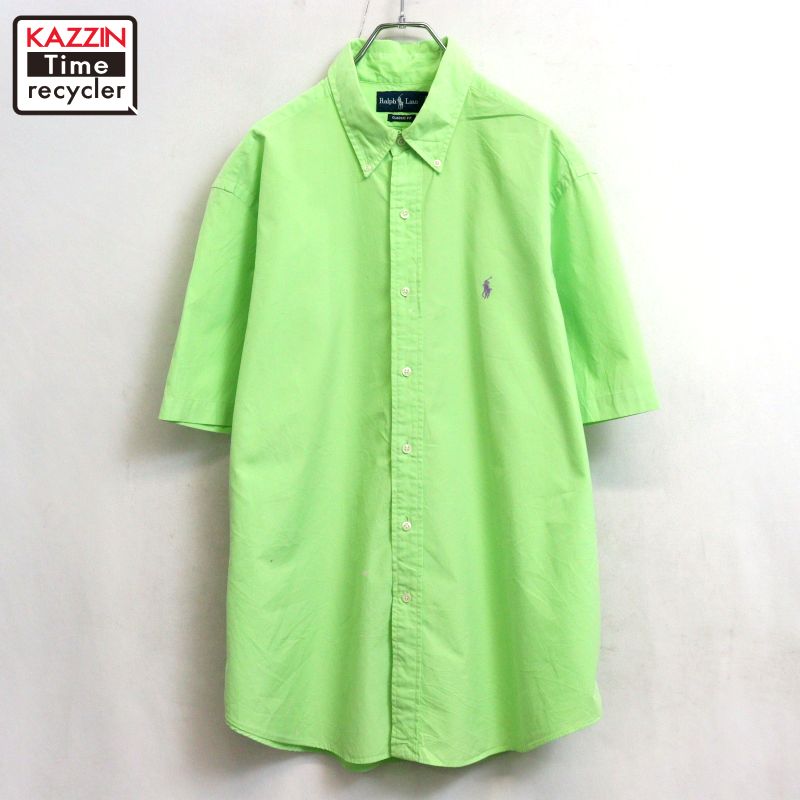 Casual Shirts - P10倍 【中古】00s ラルフローレン RALPH LAUREN ボタンダウン コットン 半袖シャツ 古着 メンズ 表記XLサイズ グリーン