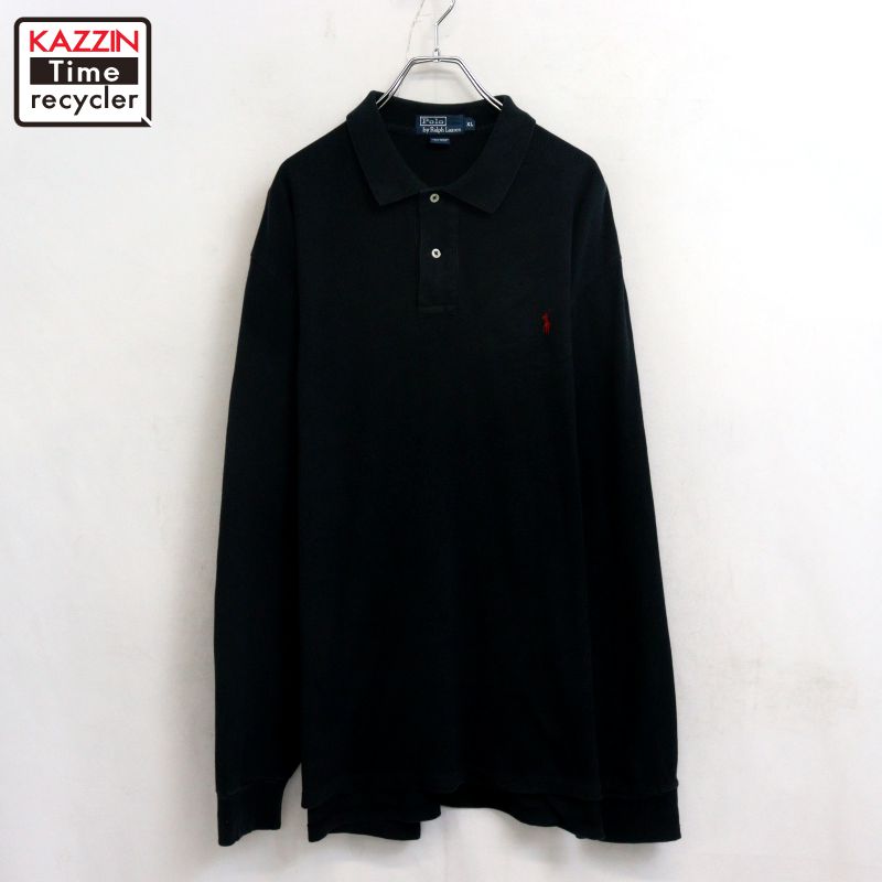 Rakuten - 【中古】90s ヴィンテージ ラルフローレン RALPH LAUREN ワンポイント刺しゅう 鹿の子 長袖ポロシャツ 古着 メンズ 表記XLサイズ ブラック