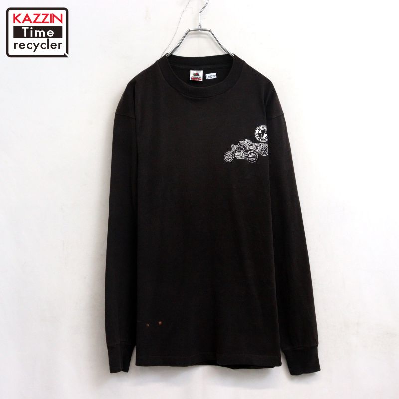 Rakuten - 【中古】90s USA製 ヴィンテージ Fruit of the Loom BMW バイカー 長袖Tシャツ 古着 メンズ 表記Lサイズ ブラック