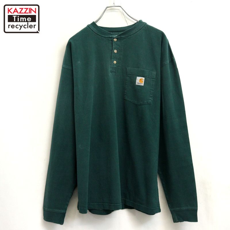 Rakuten - 【中古】00s カーハート Carhartt ヘンリーネック 長袖Tシャツ 古着 メンズ 表記XLサイズ グリーン