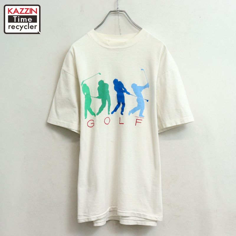 Rakuten - 【中古】90s ヴィンテージ ONEITA ゴルフ プリント 半袖Tシャツ 古着 メンズ 表記XLサイズ ホワイト