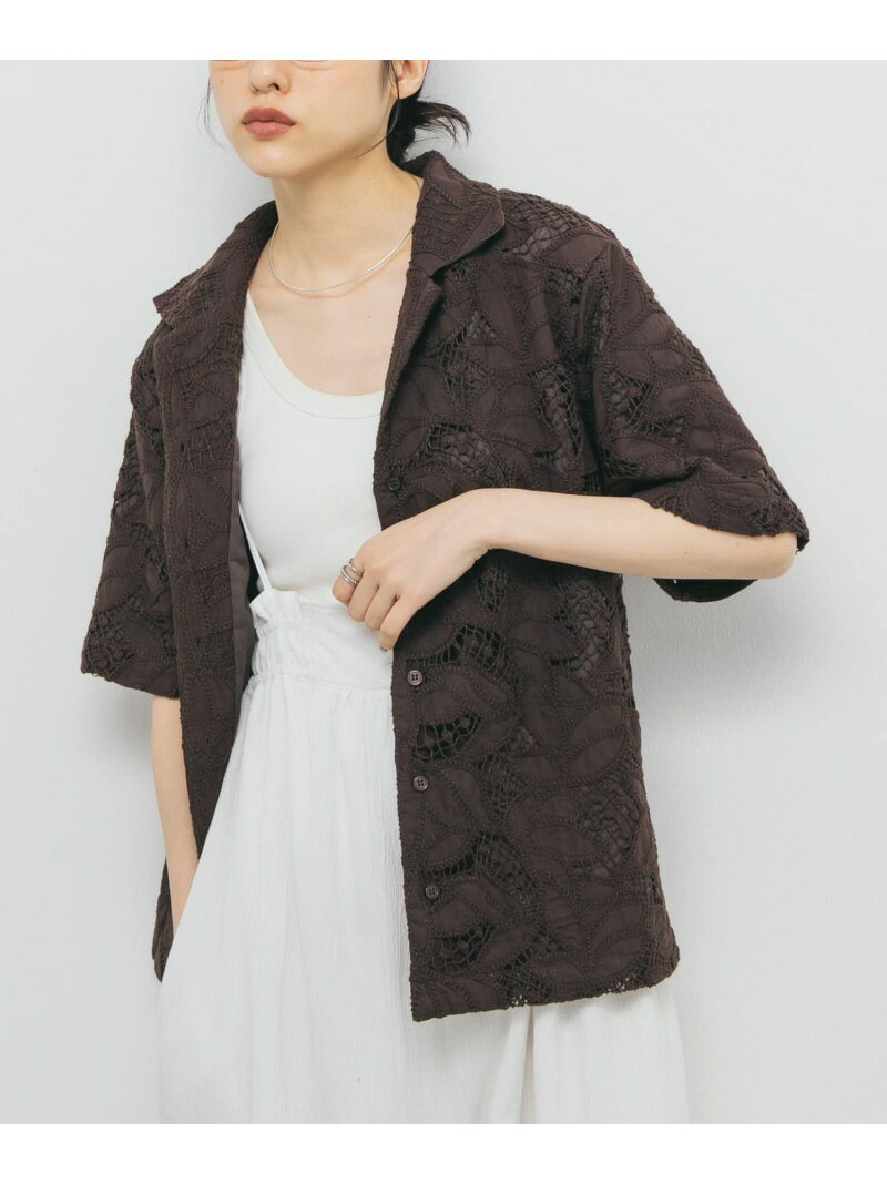 【SALE／50%OFF】ケミカルレースBIGシャツ KBF ケービーエフ トップス シャツ・ブラウス ブラウン ホワ..