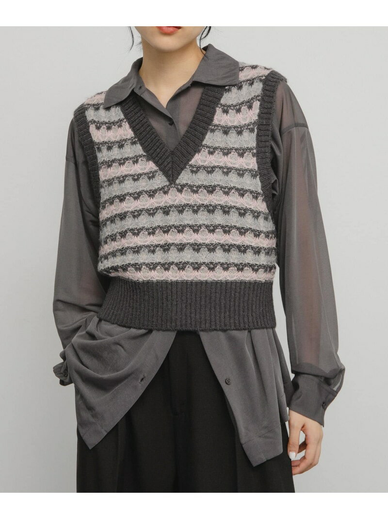 【SALE／50%OFF】シアージャガードニットベスト KBF ケービーエフ トップス ベスト・ジレ ブルー ベー..