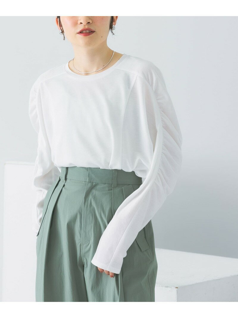 【SALE／60%OFF】ギャザーボリュームスリーブカットソー KBF ケービーエフ トップス カットソー・Tシャツ ブラック ホワイト【RBA_E】[Rakuten Fashion]のサムネイル