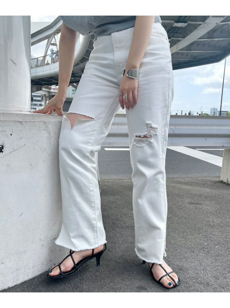 【SALE／60%OFF】リメイクダメージスリットデニム KBF ケービーエフ パンツ ジーンズ・デニムパンツ ブルー ホワイト【RBA_E】[Rakuten Fashion]