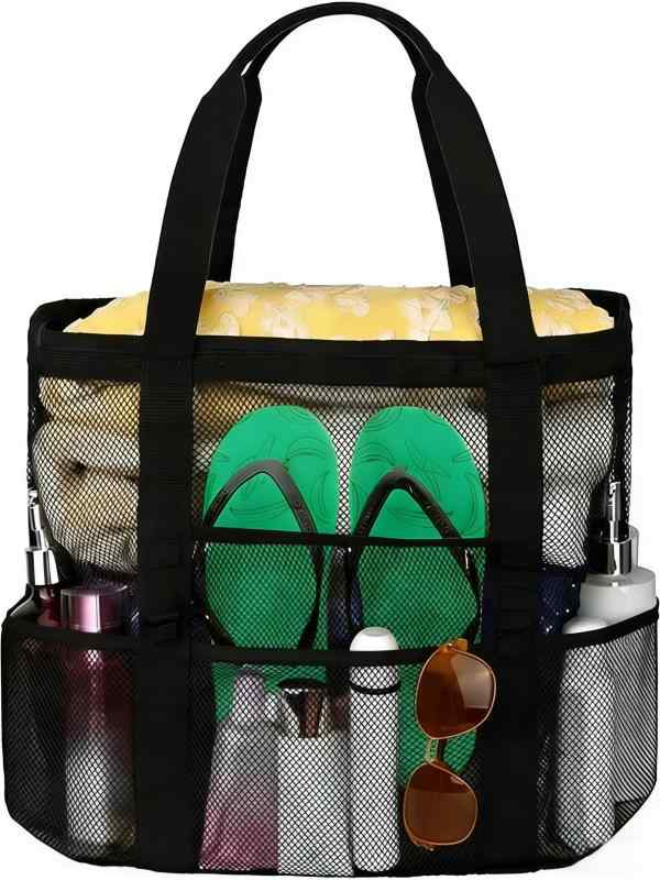 [BACISEN] プールバッグ 大容量 ビーチバッグ 大人 メッシュバッグ 丈夫 温泉バッグ 水泳バッグ 海用バッグ ポケット付き 折り畳み可能 男女兼用 旅行 銭湯 バッグ