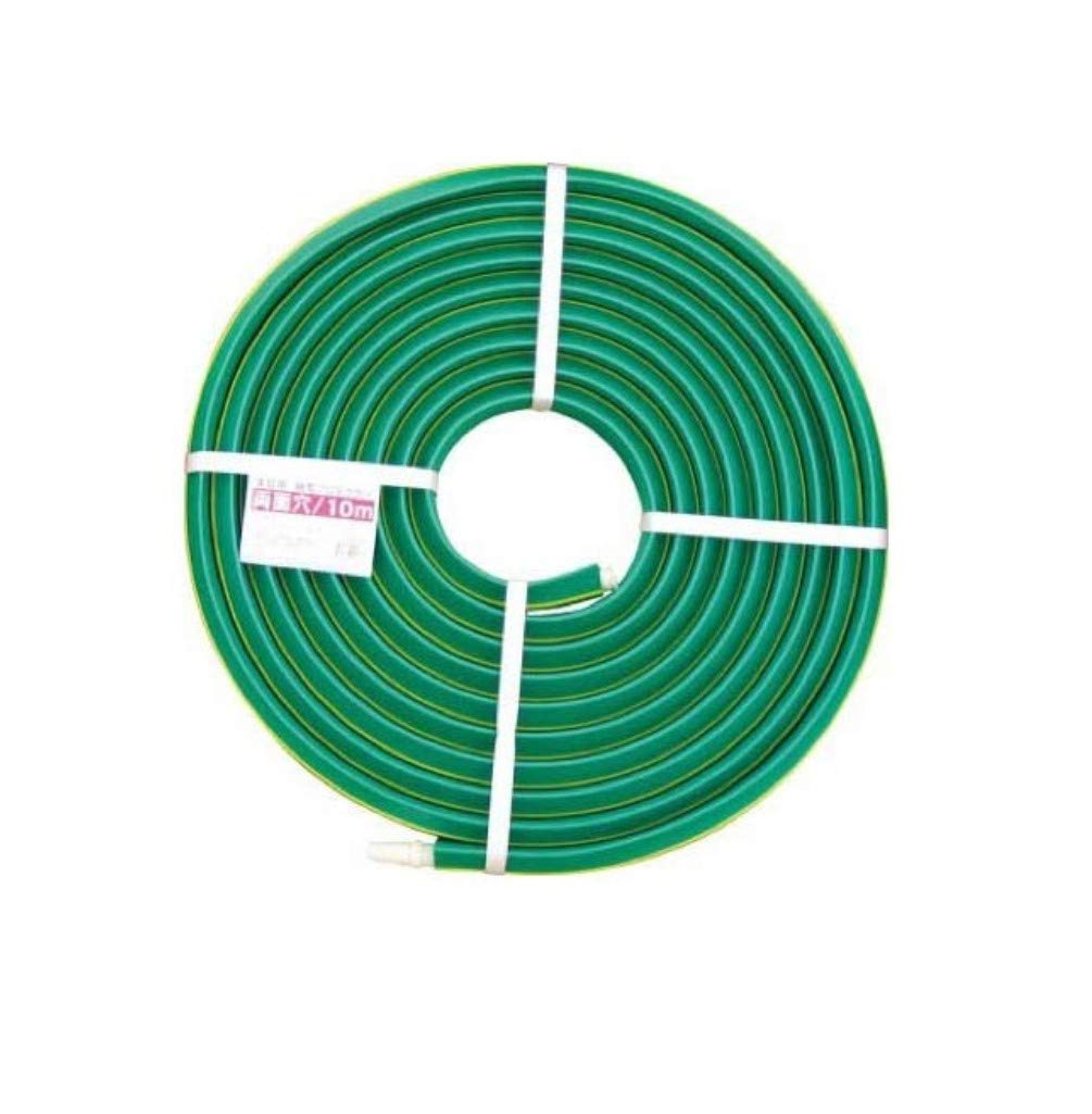 ・内径×長さ:15mm×10m ・適合ホース内径:15~18mm ・散水方式:両側散水 ・本体素材:軟質PVC ・ジョイント・エンドストッパー素材:ABS ・セット内容:本体1本、家庭用ジョイント1個、家庭用エンドストッパー1個
