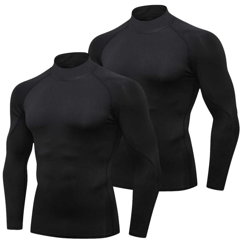 [Tersila] コンプレッションウェア メンズ 長袖 2枚組 ハイネック 丸首 防寒インナー スポーツシャツ アンダーシャツ ベースレイヤー トレーニングウェア [UVカット・速乾・軽量保温] あったか