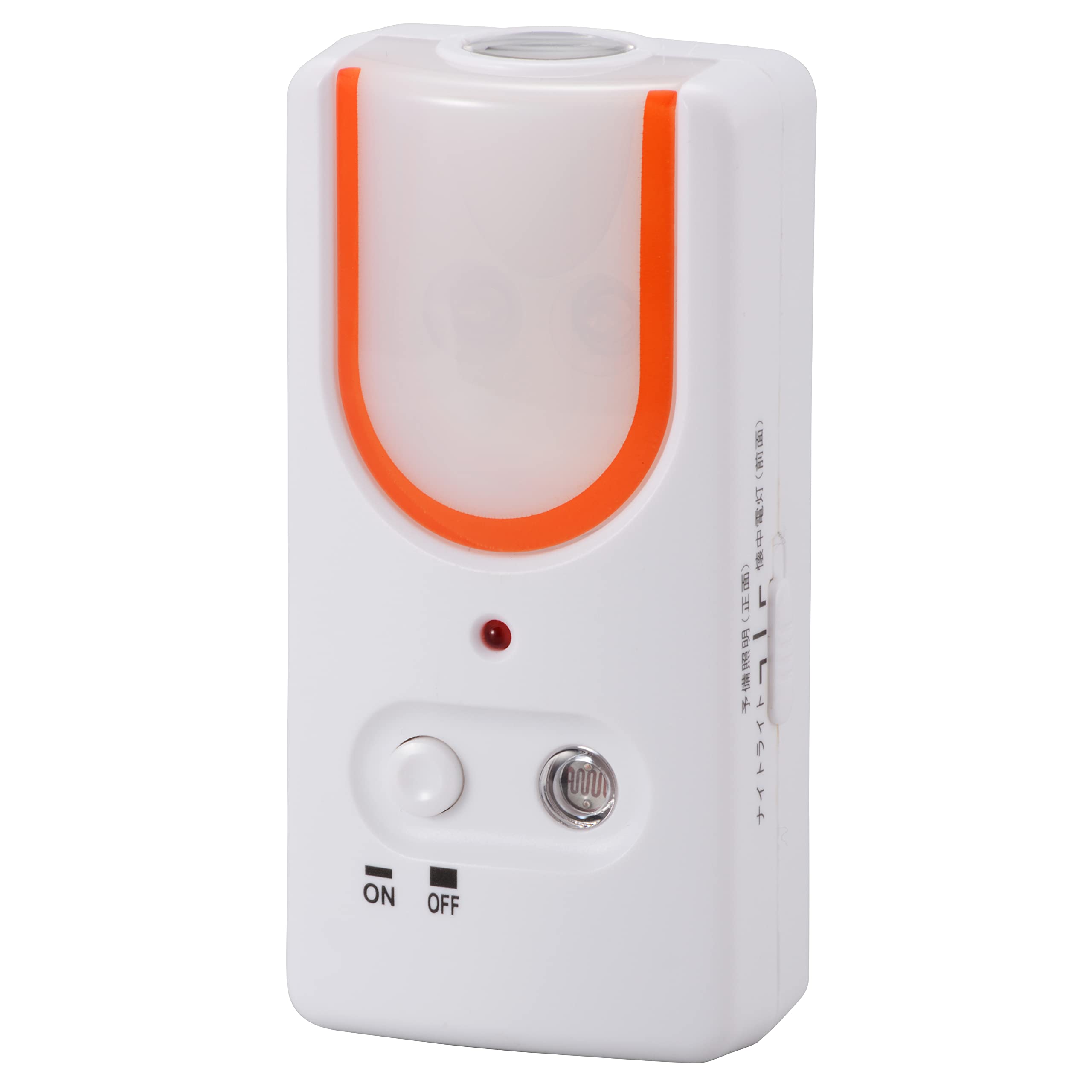 ・電源:AC100V 50/60Hz ・光源:オレンジLED2灯(予備照明・ナイトライト)、白色LED1灯(懐中電灯) ・内蔵充電池:ニッケル水素充電池 ・消費電力:約148mW ・光センサー:約5ルクス以下でナイトライト点灯