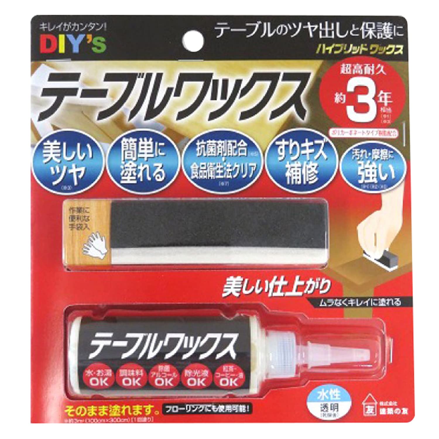 ・正味量:30ml ・使用量の目安(1m2あたり):約10ml ・使用量の目安(30ml):約3m2 ・乾燥時間(通常):夏期(30分~1時間)・冬期(1時間~2時間) ・乾燥時間(重ね塗り):夏期(2時間以上)・冬期(3時間以上) ・成分・材質:合成樹脂(アクリル樹脂)、合成樹脂(ポリカーボネートタイプ樹脂)、水 ・セット品:ブロックバケ×1個、透明トレイ×1個、手袋×1個