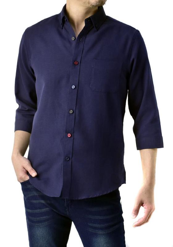 [FLAG ON CREW] メンズ ハンパ袖 7分袖シャツ オックスフォードシャツ ボタンダウンシャツ / C3G