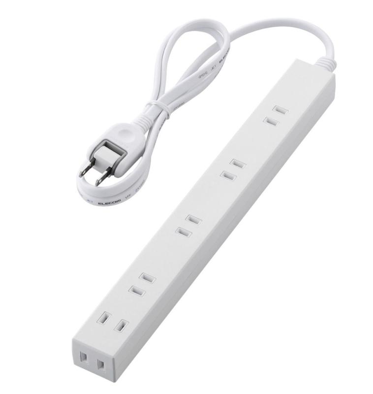 エレコム 電源タップ ACアダプタが5つ挿せる幅広コンセント 雷ガード付 6個口 ホワイト T-NSLK-260WH