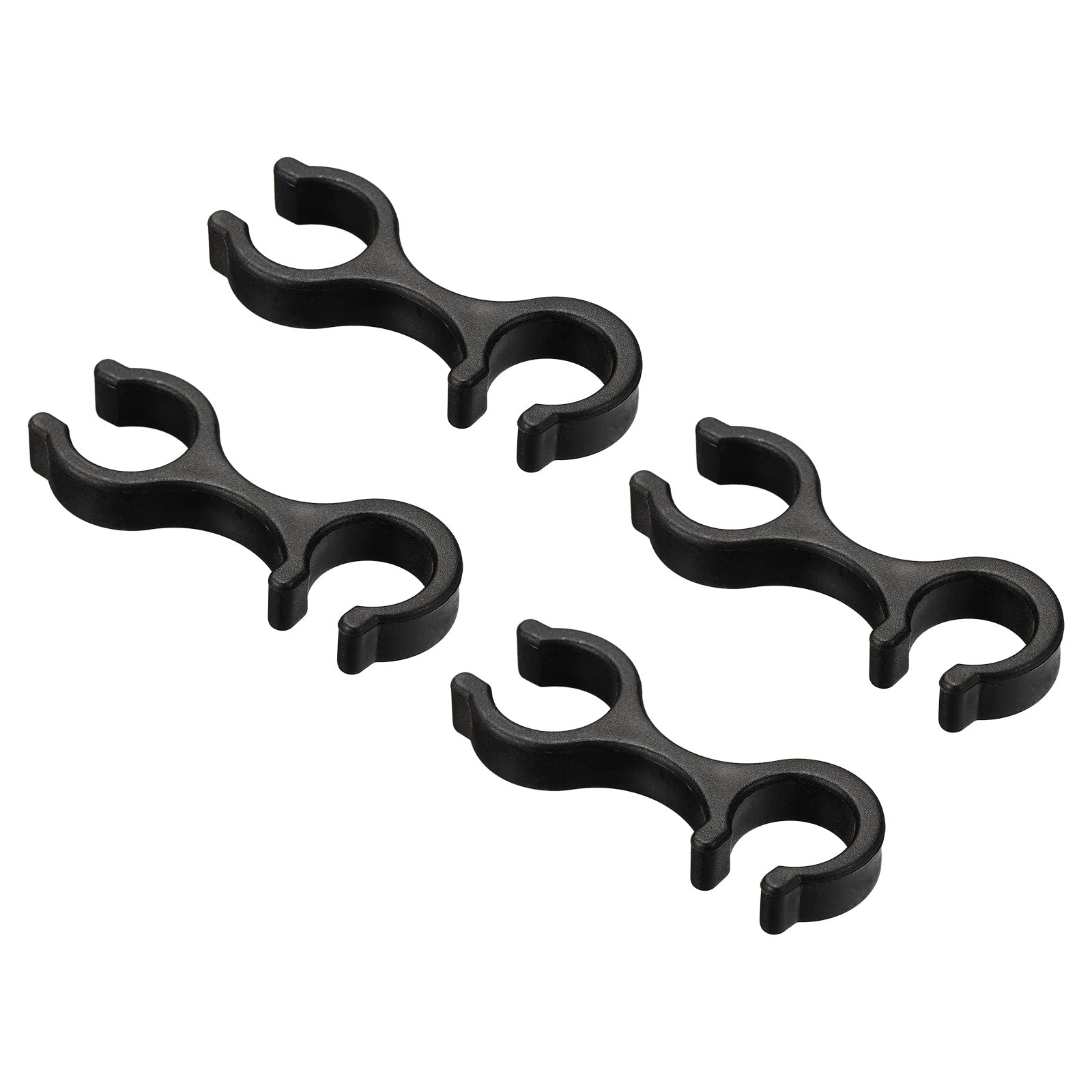 トレッキングポールクリップ 4個セット ブラック ダブルロッド連結バックル 登山用杖固定パーツ ハイキング ウォーキング 持ち運び収納用 13.5mm 14.5mm対応 エンジニアリングプラスチック製