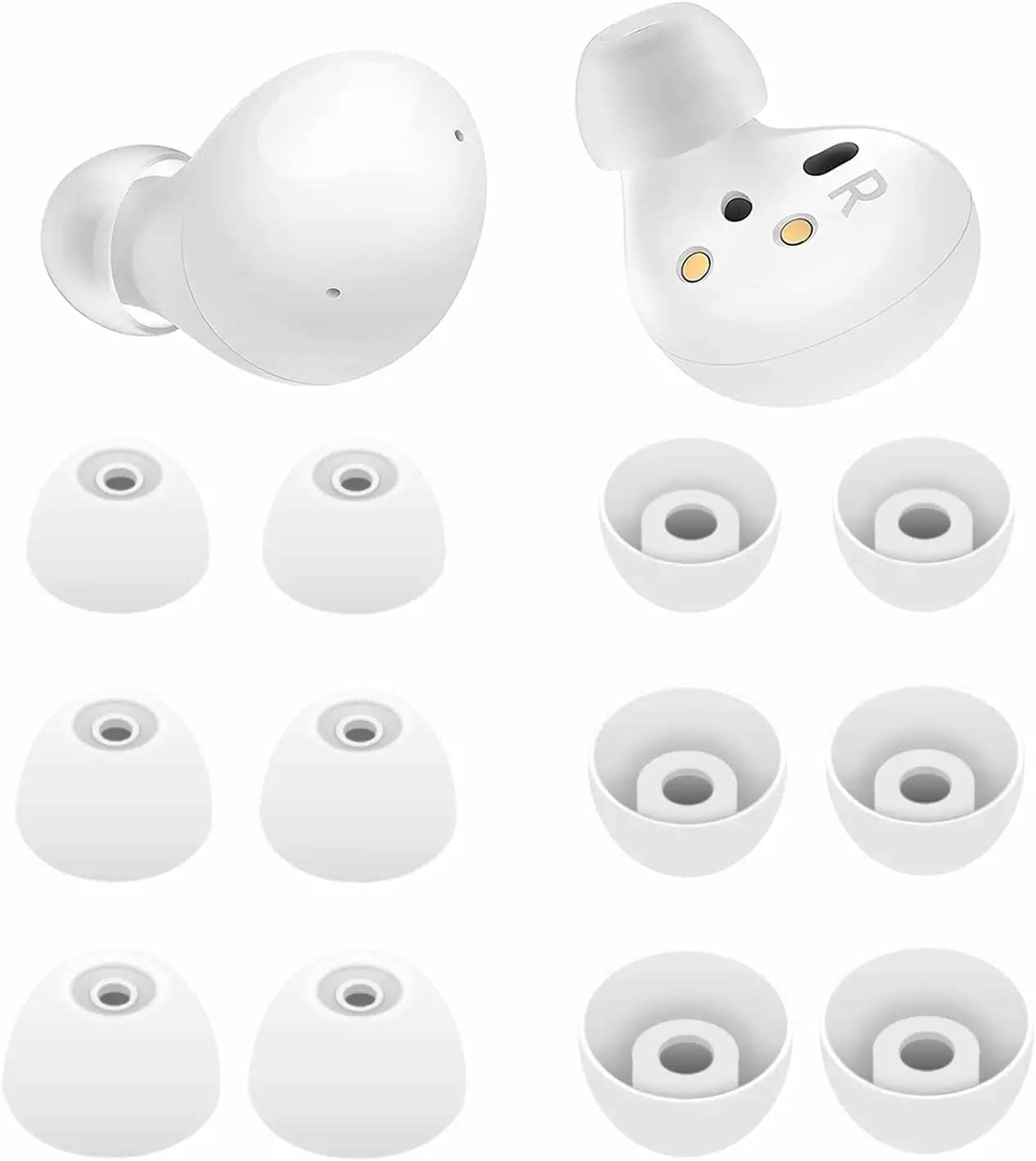 イヤーピース Galaxy Buds2 Galaxy Buds+ Galaxy Buds用 シリコン製 イヤーチップ S/M/L 各2ペア 計6ペアセット 収納ケース付き 交換用 柔らかい 遮音性 フィット感 ホワイト