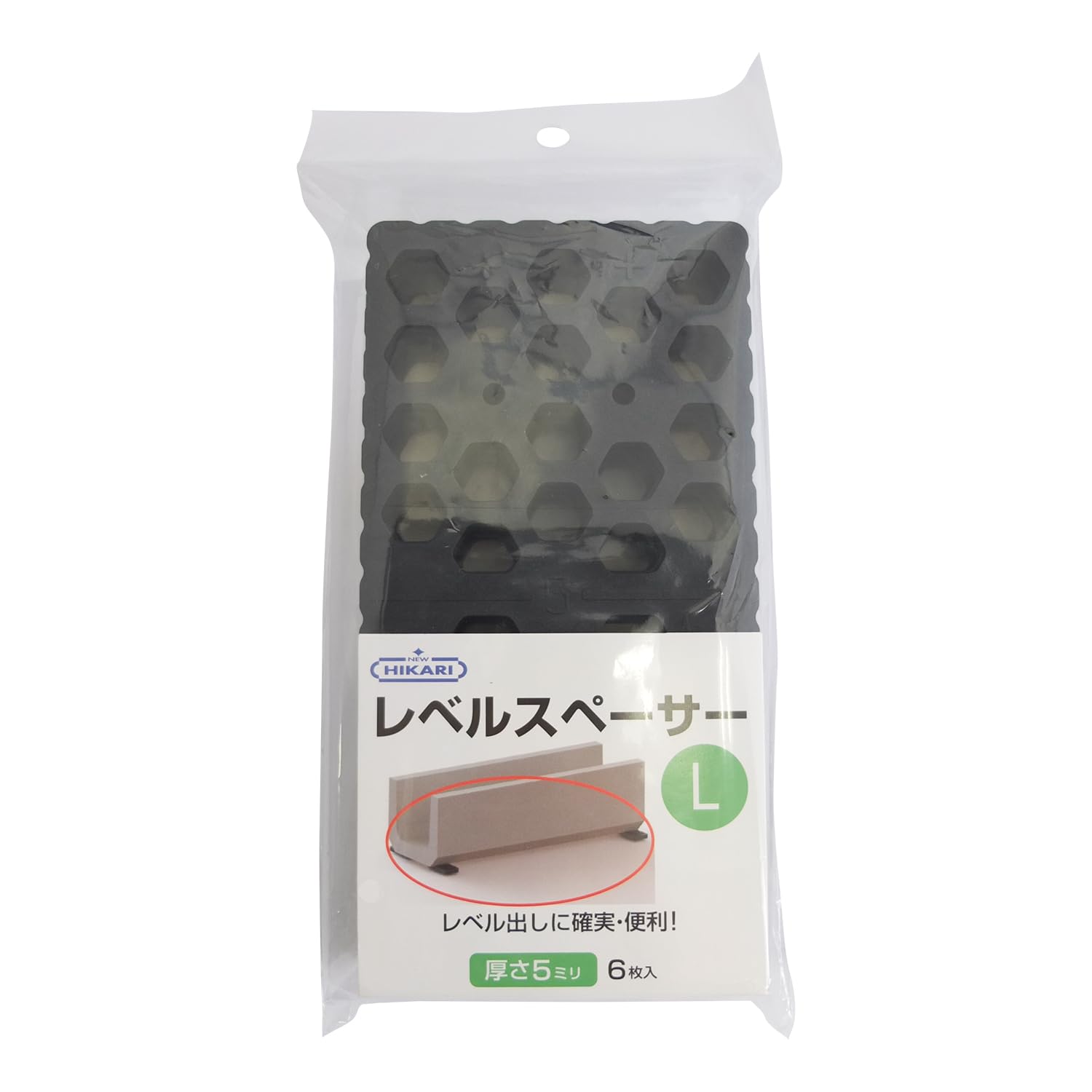 ・厚さ:5mm ・入数:6枚 ・製品サイズ:100×200×5mm ・材質:再生PP ・機能:レベル調整、ズレ防止突起付き、5ミリ穴有り