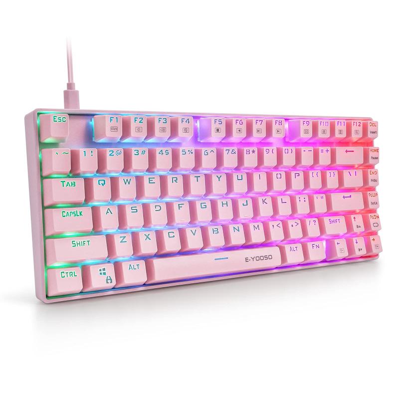 e元素ゲーミングキーボード81キー 茶軸・赤軸・青軸を採用メカニカル式キーボード 英語配列RGBバックライト 防水機能付き アンチゴーストキー キースイッチが交換可能 LOLゲーム専用キーボ