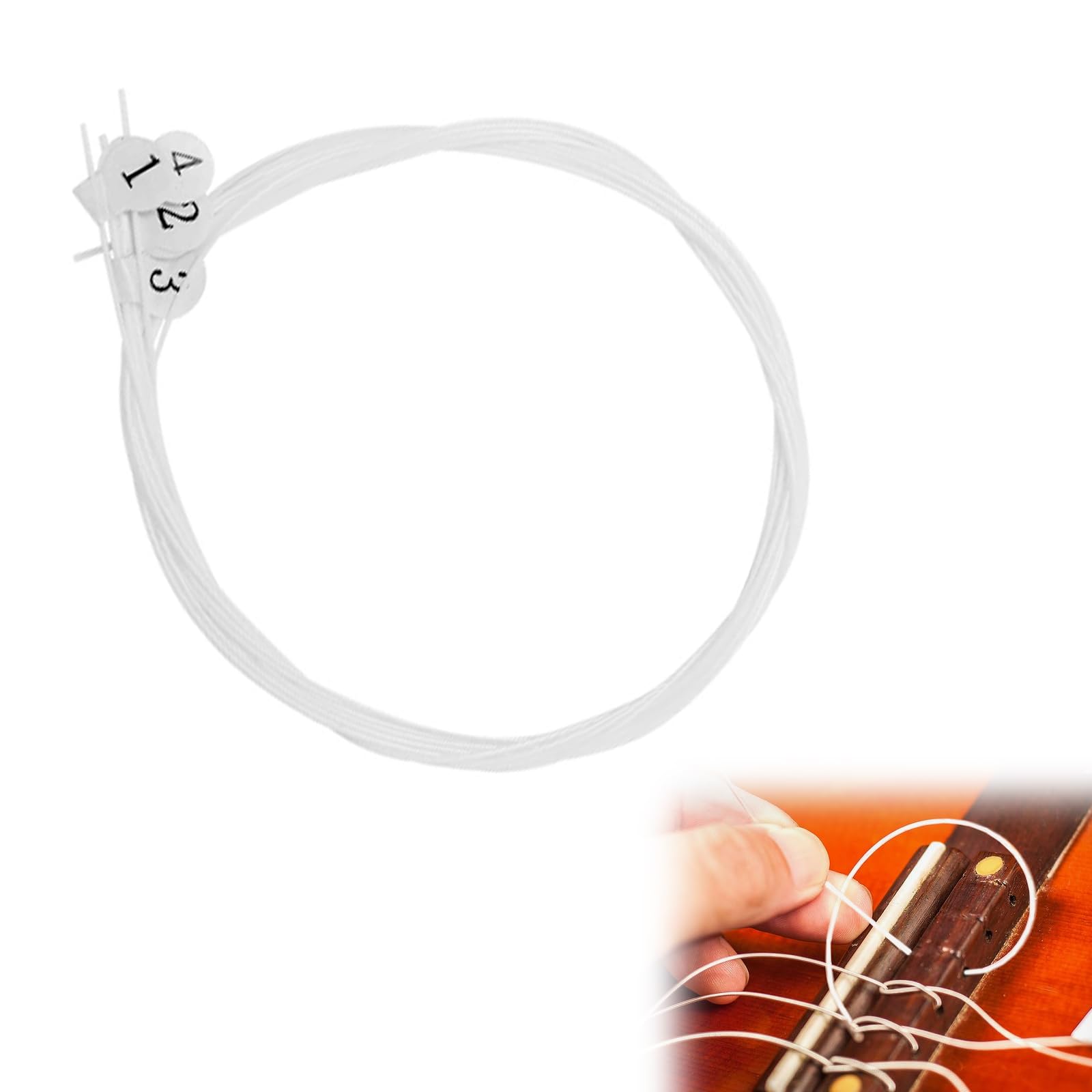 Ukulele Strings, 4-Pack, Nylon Strings, Replacement Ukulele Parts, Suitable for Concert, Soprano, Tenor, 21, 23, and 26-inch Ukuleles, Beginner/Practice Use, Warm and Rich Tone, Durable, Replacement Strings, Musical Instrument Accessories