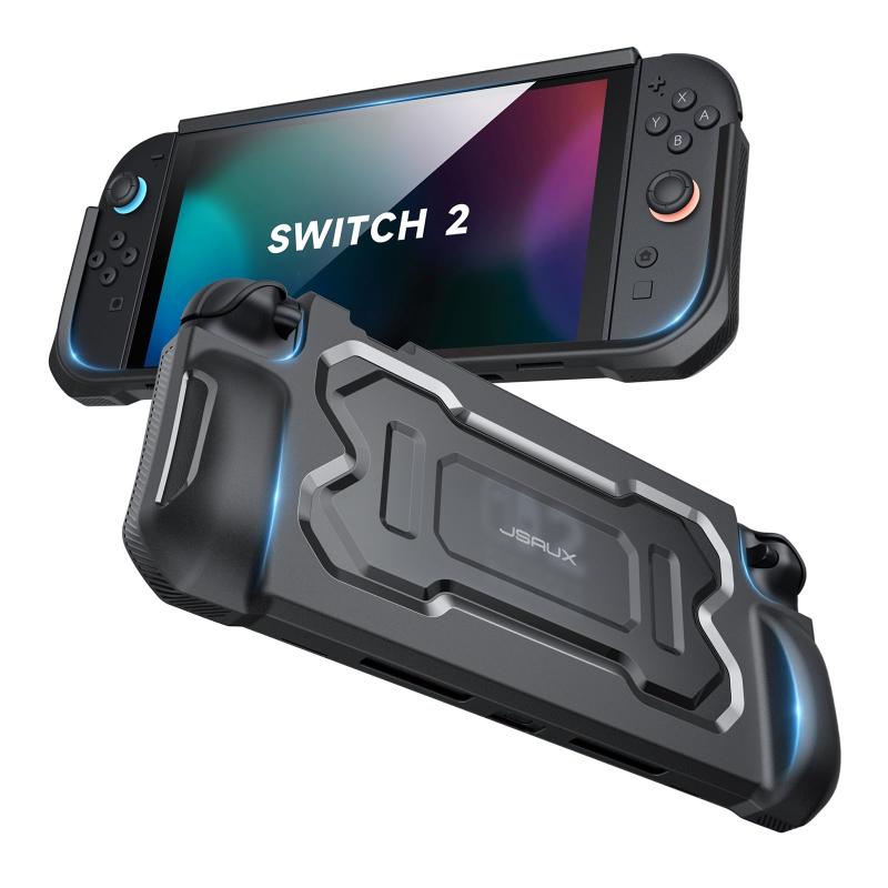 JSAUX スイッチ2 対応保護ケース Nintendo Switch 2対応カバー｜半包囲型グリップデザインで簡単着脱｜TPU素材・人間工学握りやすい・落下防止・衝撃吸収・携帯便利カバー｜ブラック PC0118
