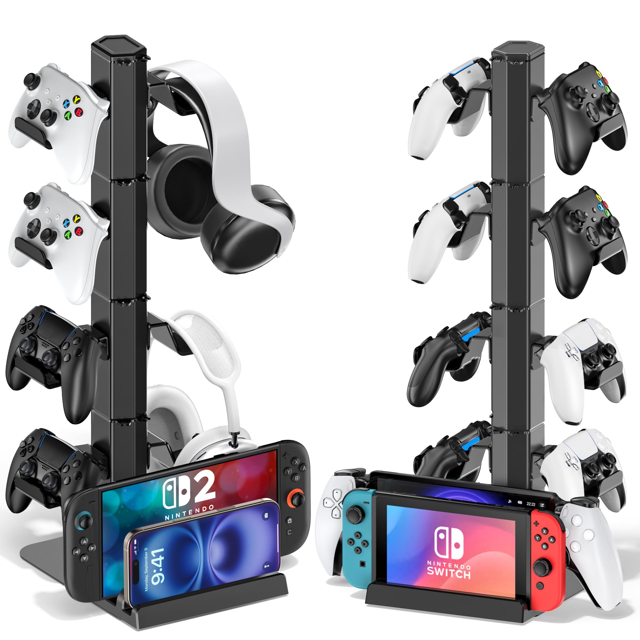 コントローラー スタンド 4層 収納ラック ゲームコントローラー ヘッドホン ホルダー 卓上 スマホ ケーブル収納 頑丈 高さ調整可能 組み立て簡単 省スペース デスク整理 ゲーム周辺機器 ア