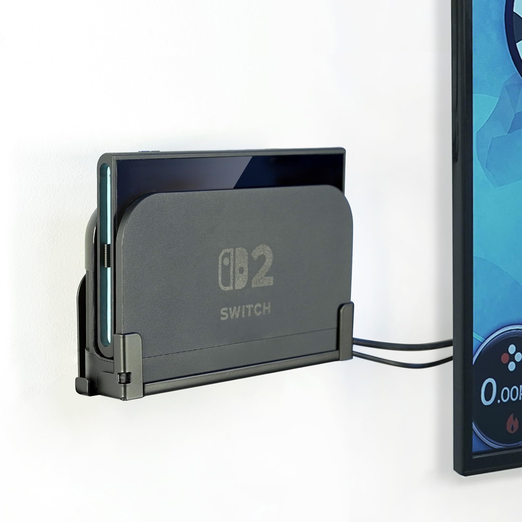 Switch2専用 壁掛けブラケット 金属製 TV左側設置 ドック固定ホルダー コントローラーフック付き 省スペース 収納 配線整理 縁処理加工 高耐荷重 ゲーム機周辺機器 スタンド ラック プレイ環