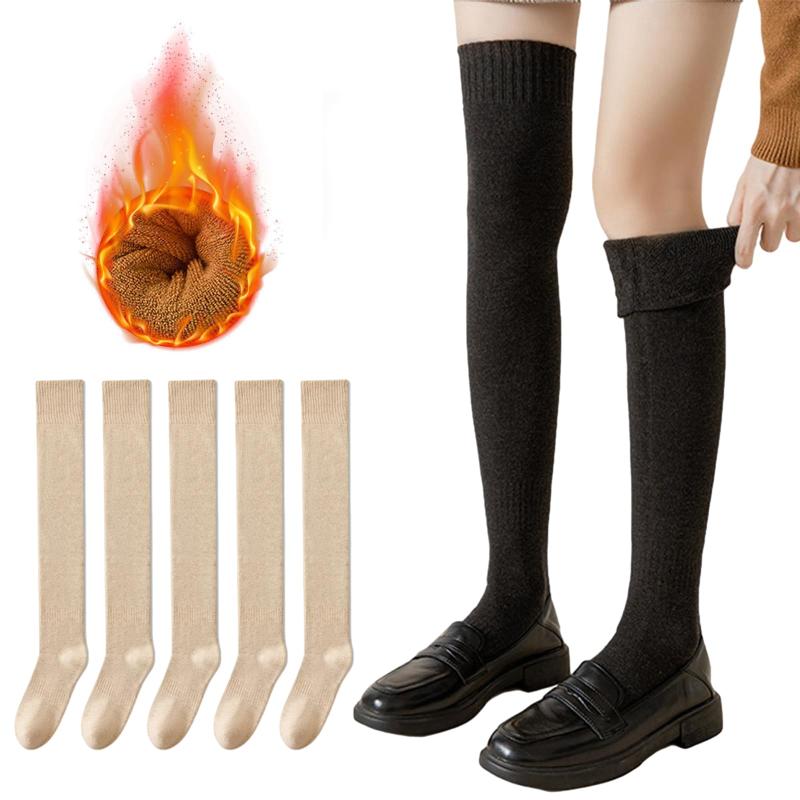 [GreenGee] ニーハイソックス レディース 暖かい 厚手【5足セット・防寒保温・足長効果・保温吸湿】 ハイソックス 綿 春秋冬 足冷え対策 着圧ソックス 裏起毛 ニーハイ レディース おしゃれ